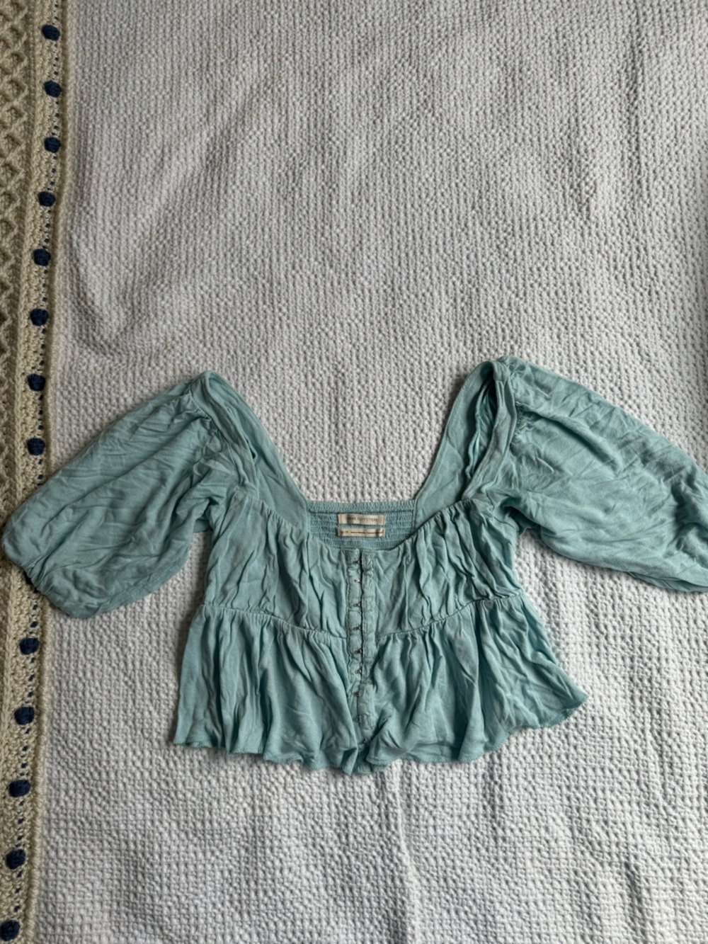 Urban Outfitters Light Blue Cropped Peasant Top